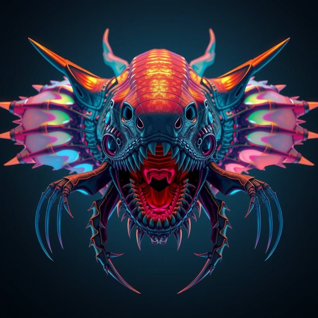 Cyberpunk Alien Shark-Creature with Neon Armor