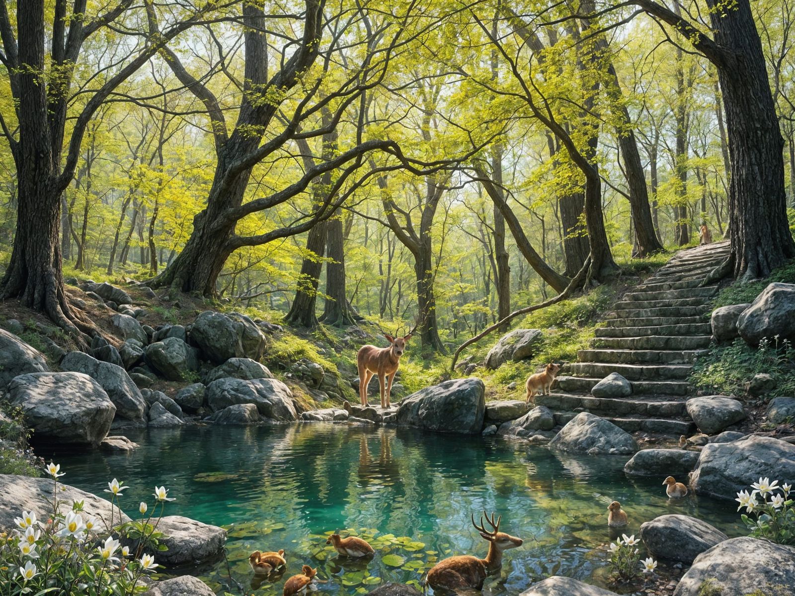 Early Spring Forest Oasis with Fresh Water and Wildlife