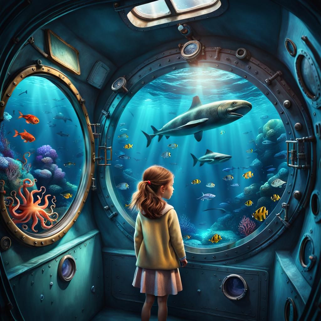 Child's Submarine View of Ocean Animals