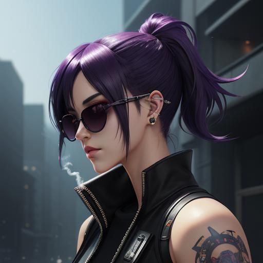 Cyberpunk Anime Girl Smoking Joint in 3D