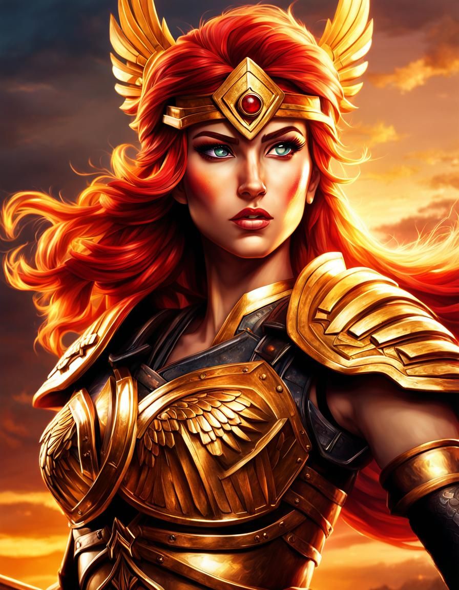 Sunset Shimmer as a Hyperrealistic Spartan Warrior