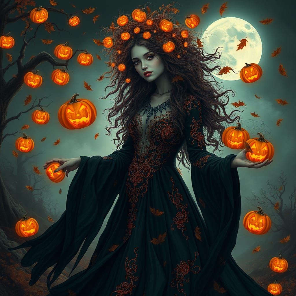 Mystical Halloween Spirit in Surreal Dreamscape