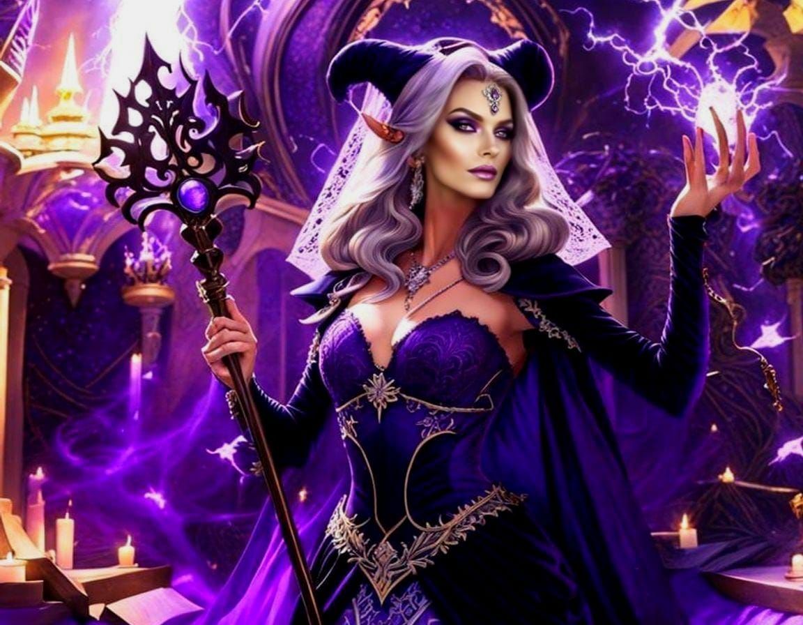 Powerful Sorceress in Gothic Throne Room