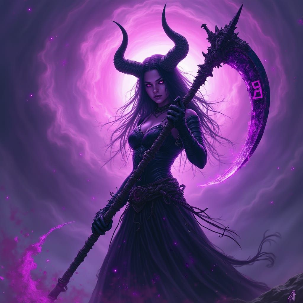 Demon Warrior Woman in Cosmic Vortex