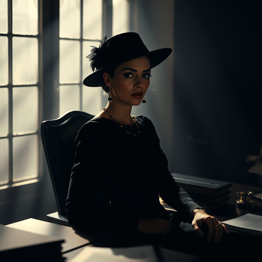 Noir Portrait of a Woman in Vintage Dress