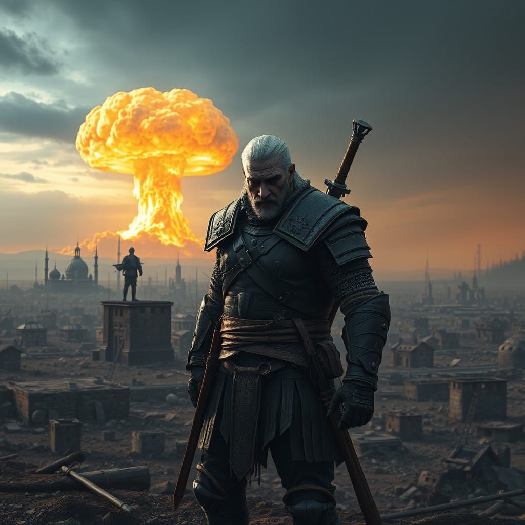Post-Apocalyptic Witcher in Ruins, Inspired by Stalenhag and...