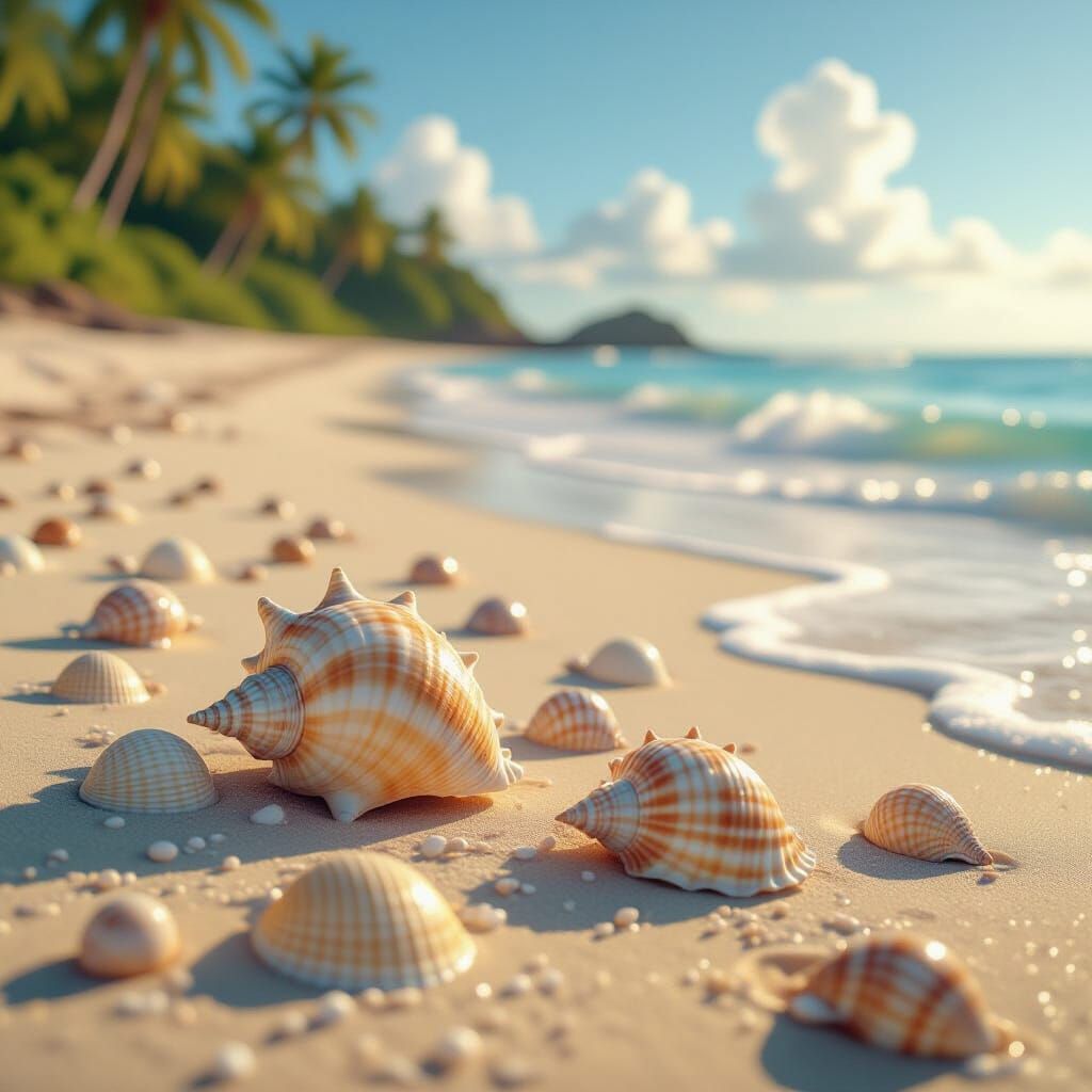 Seashells on Beach in Surrealist Style