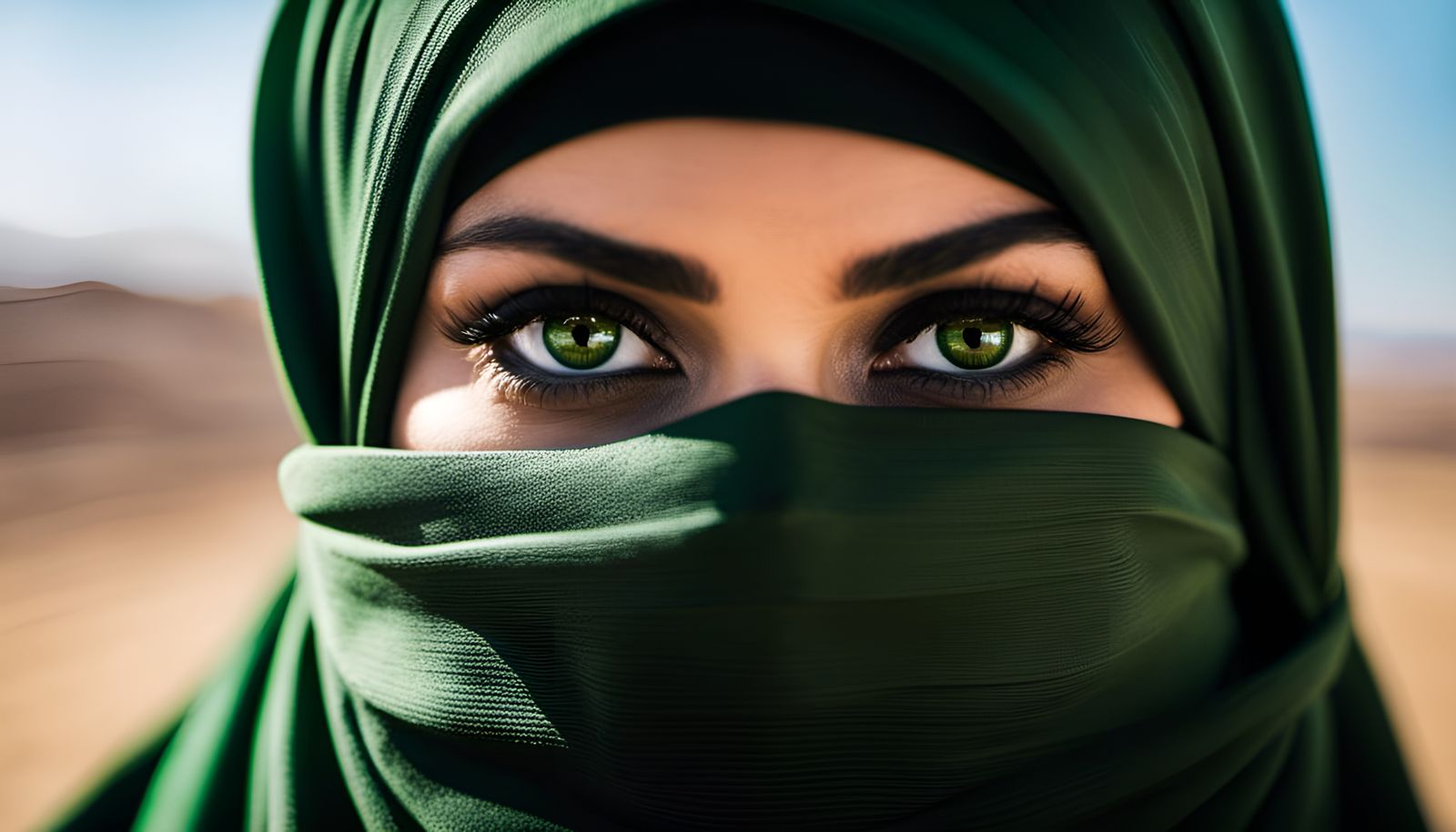Intense Green Eyes in Desert Editorial Photo