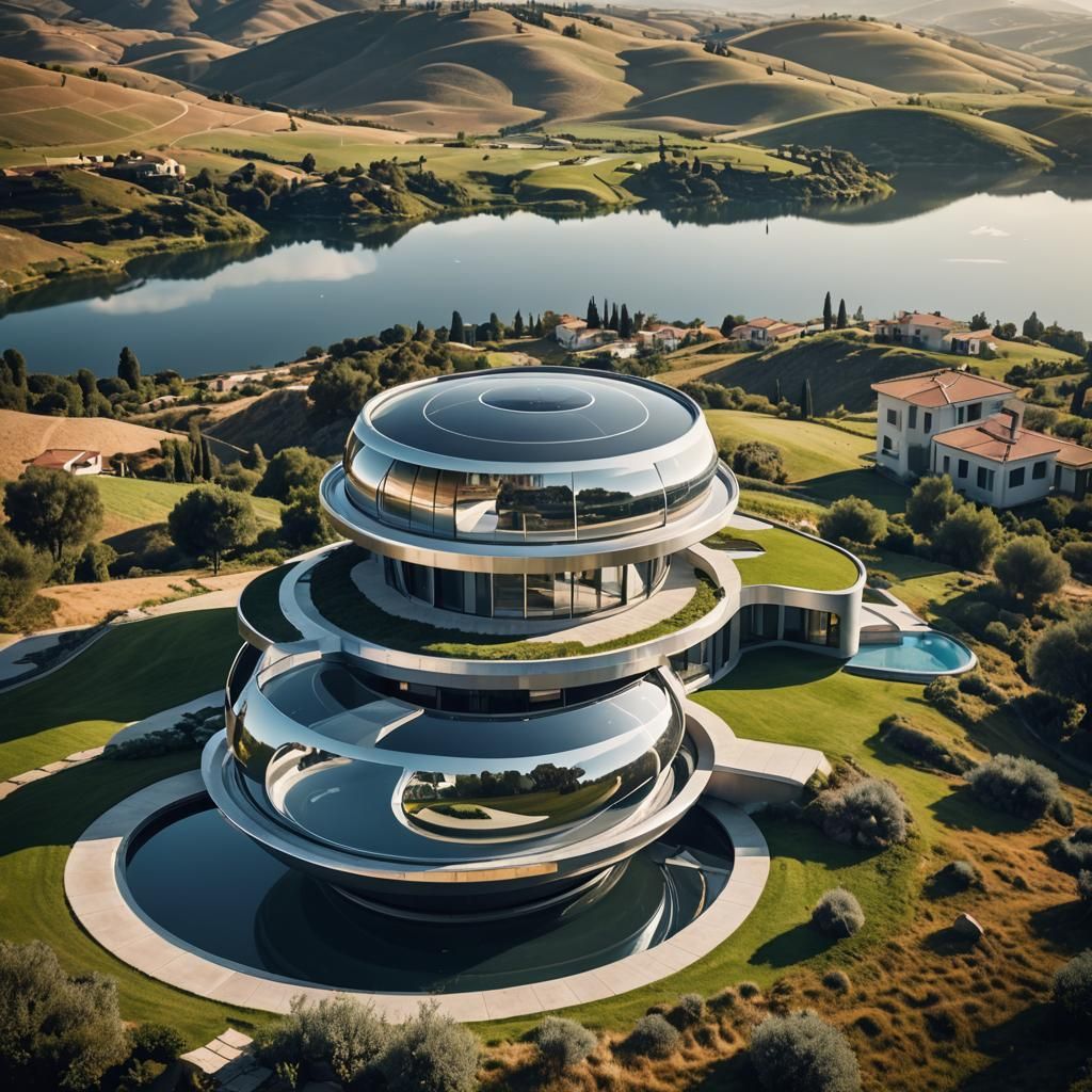 Futuristic Silver Villa Reflects Golden Hour Light