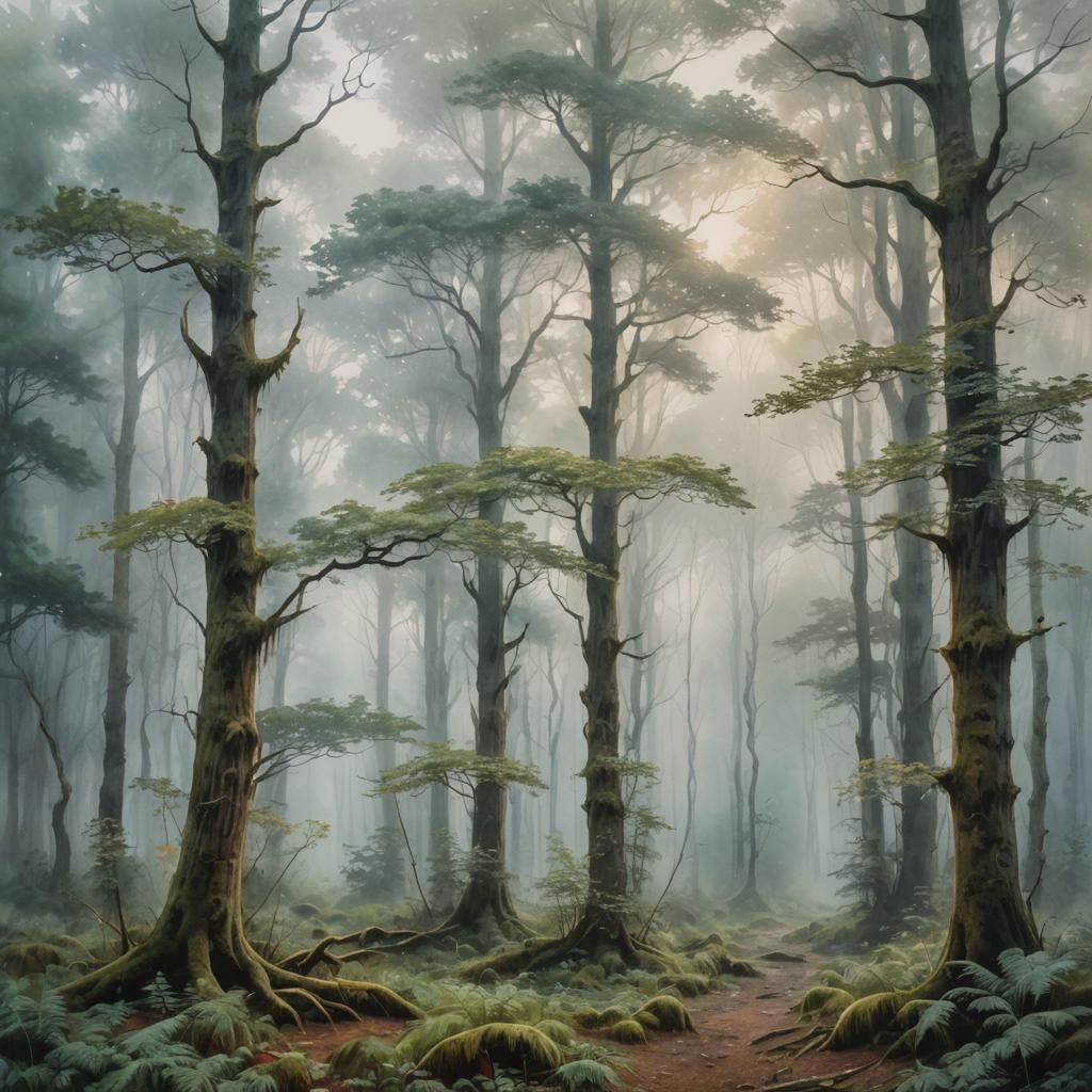 Watercolor Forest Landscape in Monet and Shishkin Style