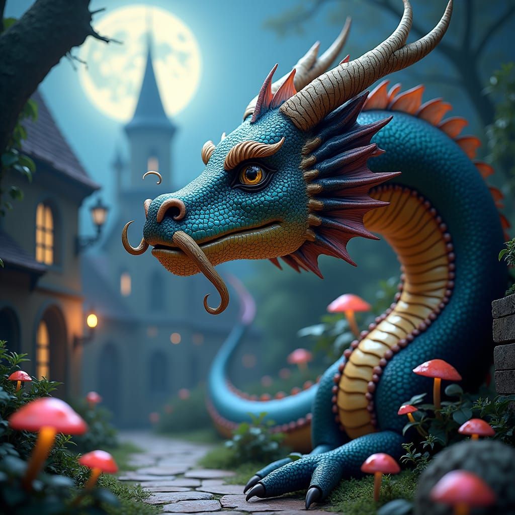 French Dragon with Aristocratic Mustache in Fantasy Art