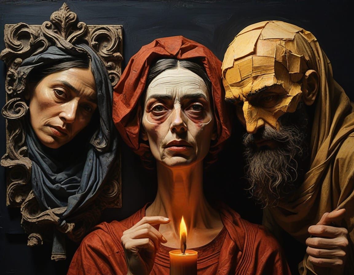 Mixed Media Portrait in Chiaroscuro with Geometric Overlays