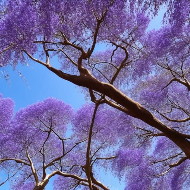 Purple Jacaranda Flowers Blooming in Tree Branches