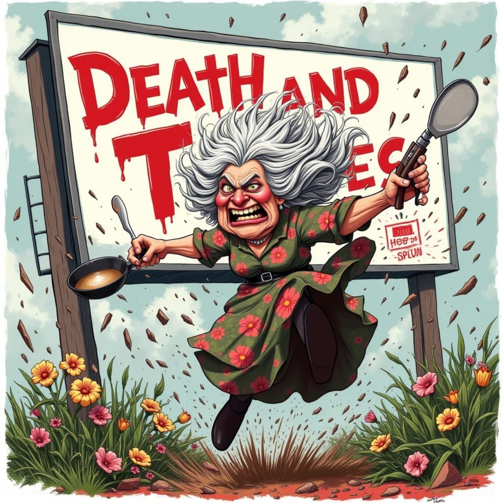 Caricature of Tax Man with Eerie Billboard