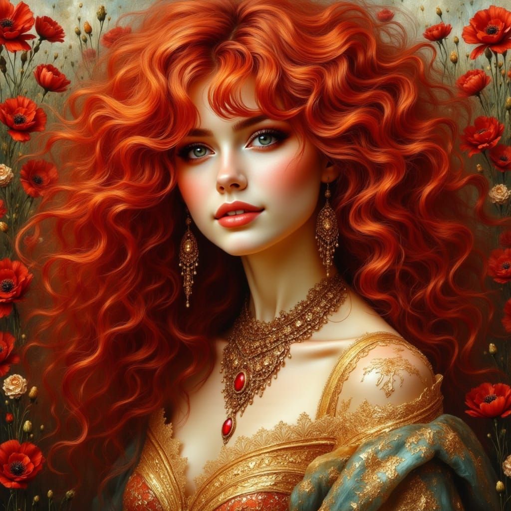 Voluptuous Redhead in Art Nouveau Style