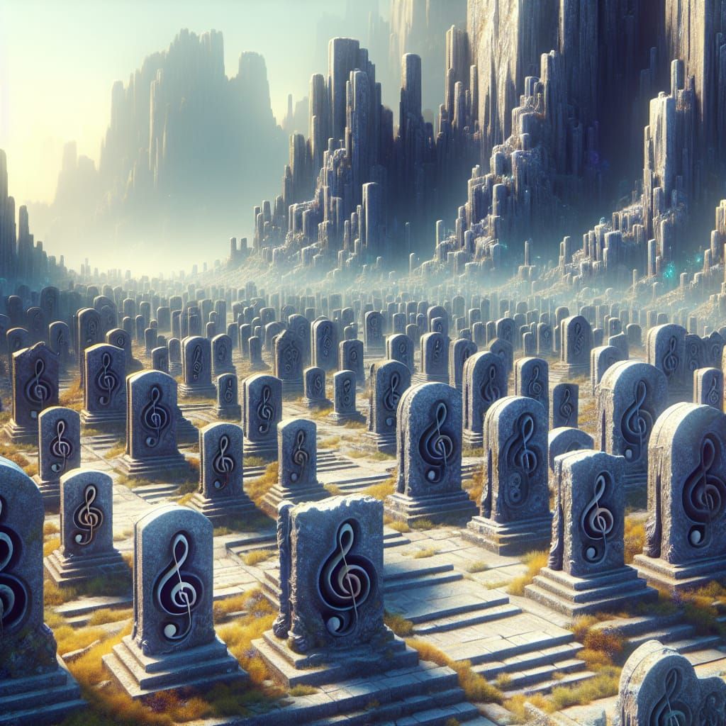 Musical Graveyard: Granite Notes in Fantasy Art Style