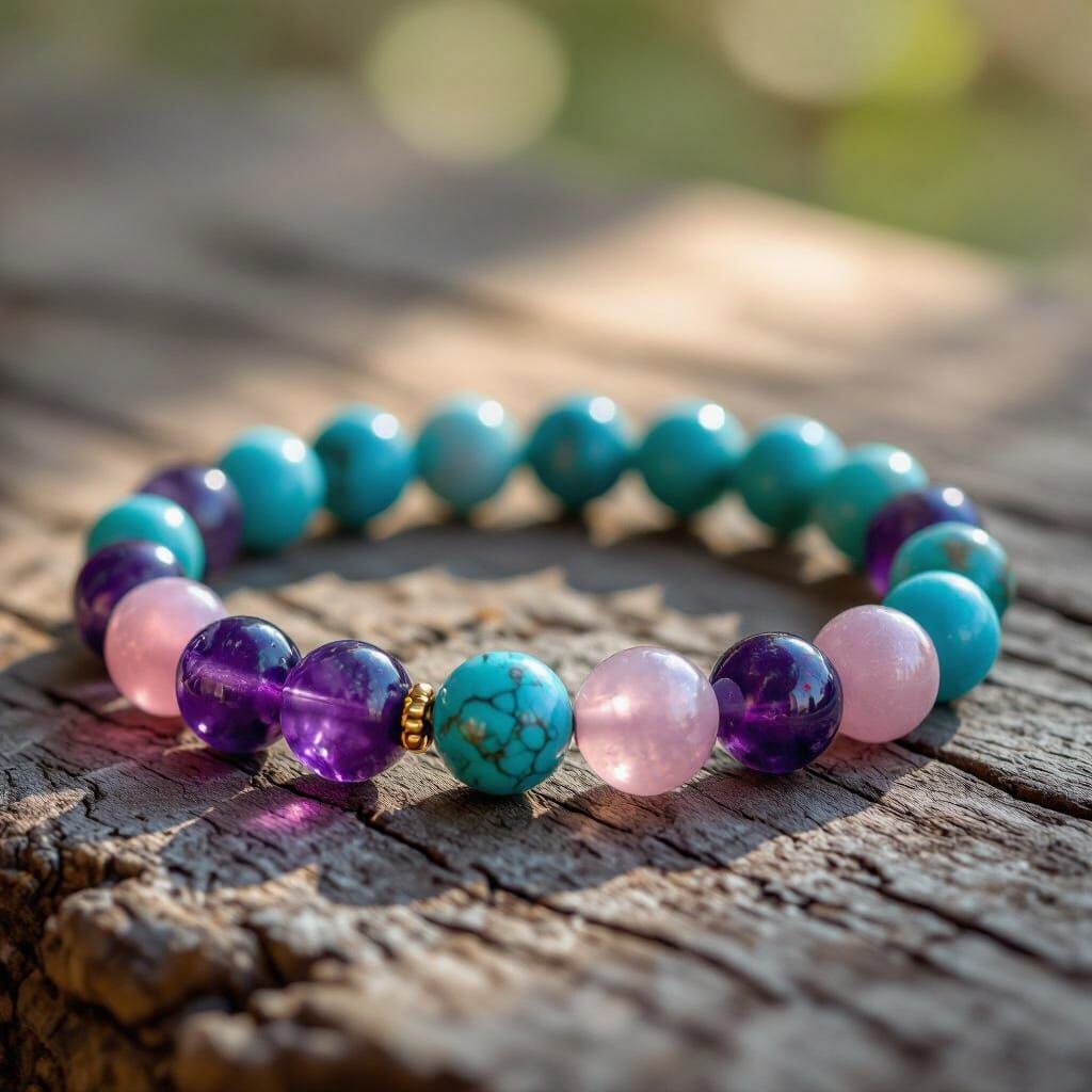 Bohemian Gemstone Bracelet with Turquoise, Amethyst, Rose Qu...