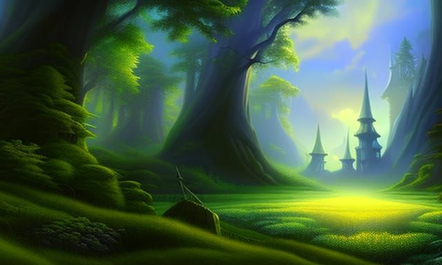 Magical Castle in Forest Meadow at Night