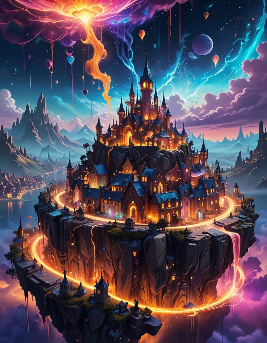 Magical Floating City of Dalaran Amidst Cosmic Event