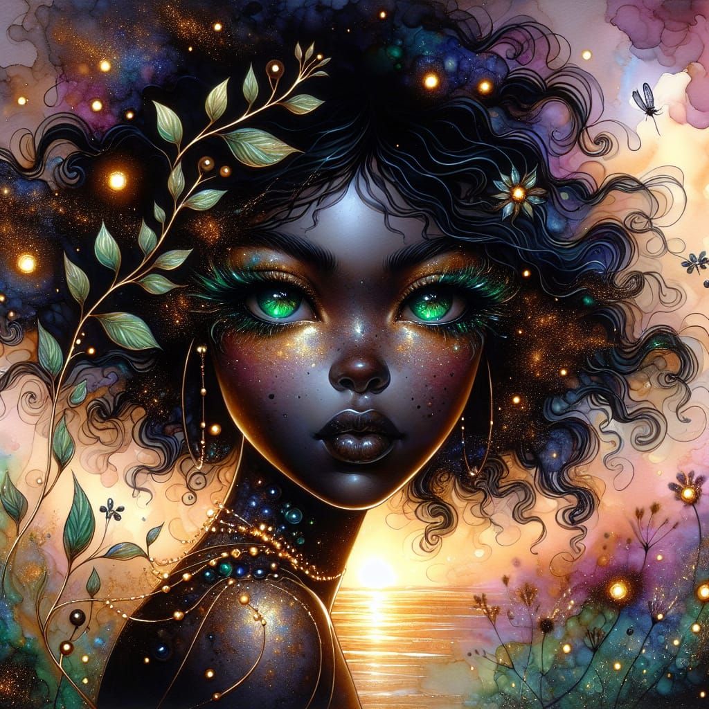 Mystical Girl with Emerald Eyes in Fantasy Style