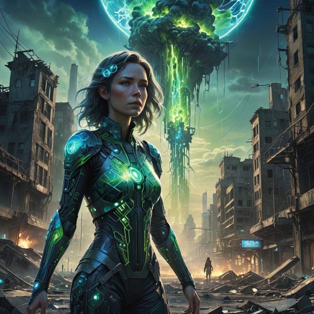 Radiant Woman in Ruined City: Concept Art