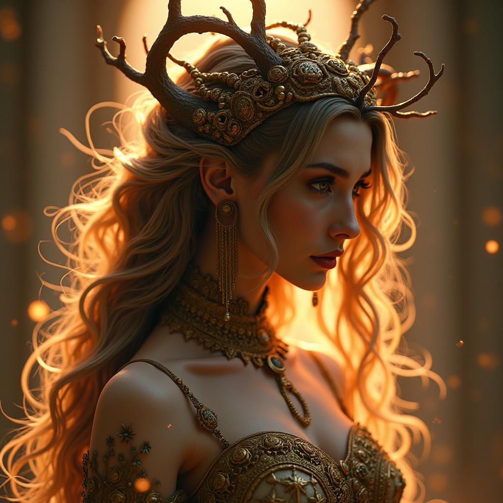 Elegant Woman with Root Accessories, Art Nouveau Portrait