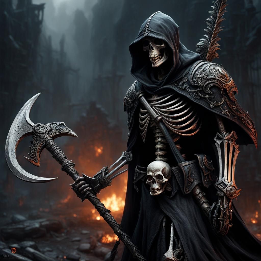 Armored Grim Reaper with Scythe: Hyperdetailed Digital Art