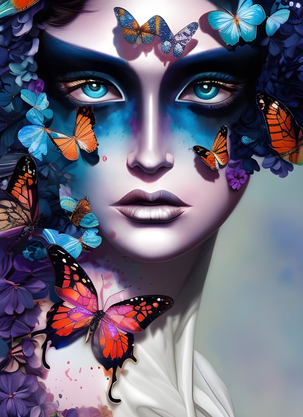 Butterfly Woman: Hyperdetailed Gouache Oil Illustration