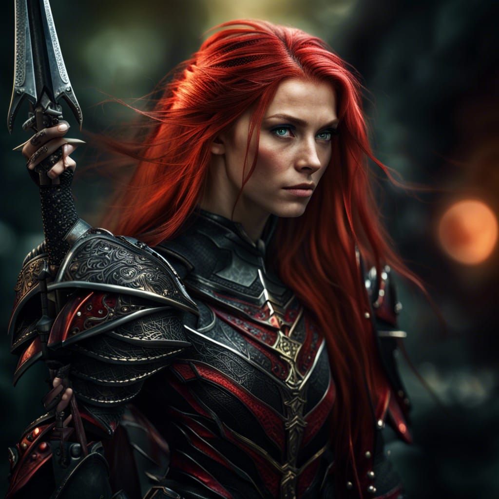 Hyperrealistic Elf Warrior with Red Dragon