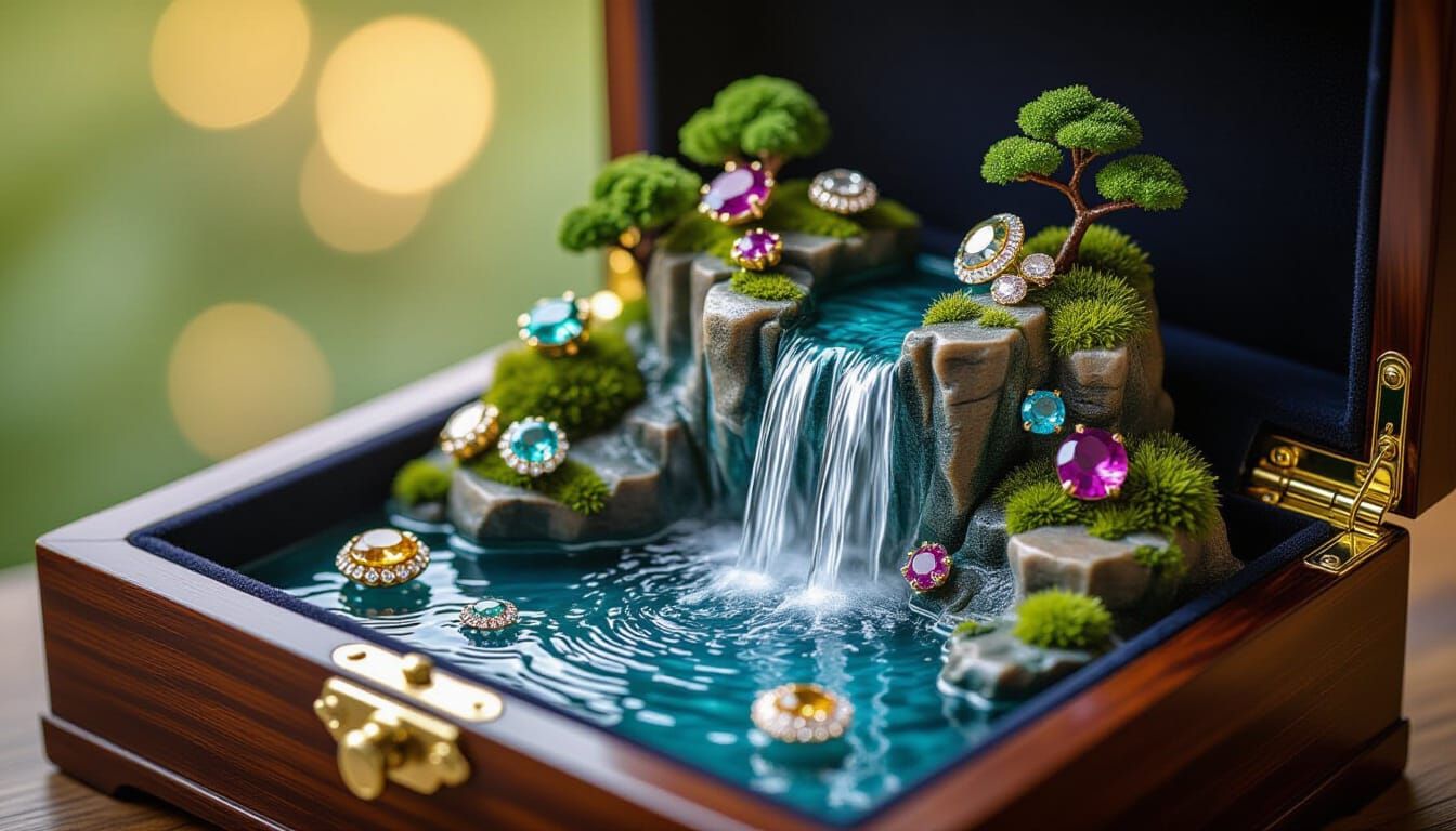 Jewelry Box with Waterfall Landscape, Editorial Photography