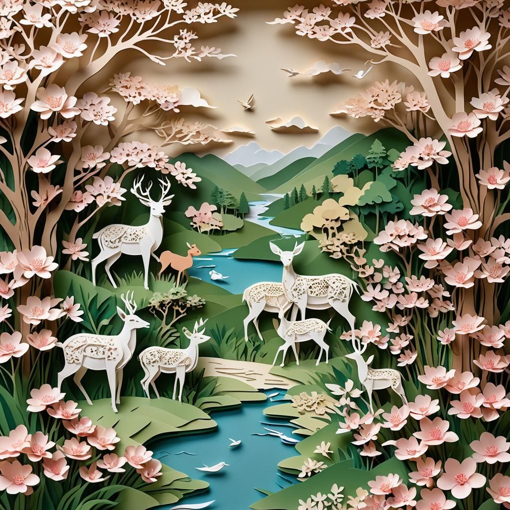 Delicate Kirigami Artwork: Animals and Blossoms