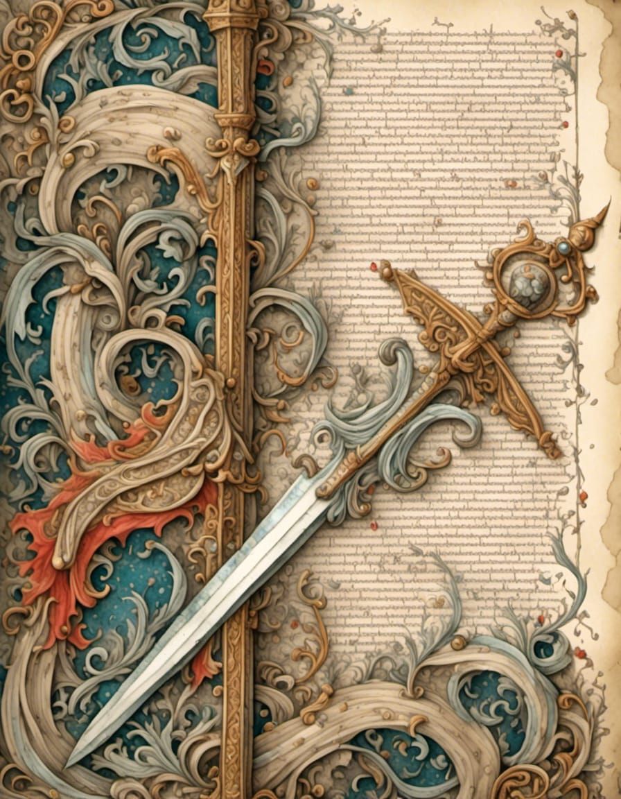 Enchanted Sword in Stone: Mixed Media Illustration