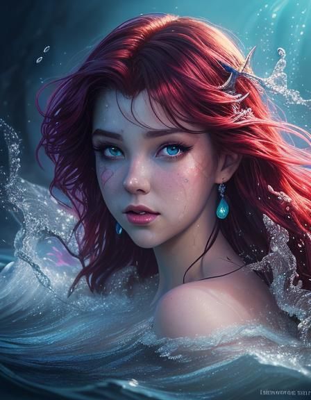 Hyperrealistic Little Mermaid with Shining Eyes