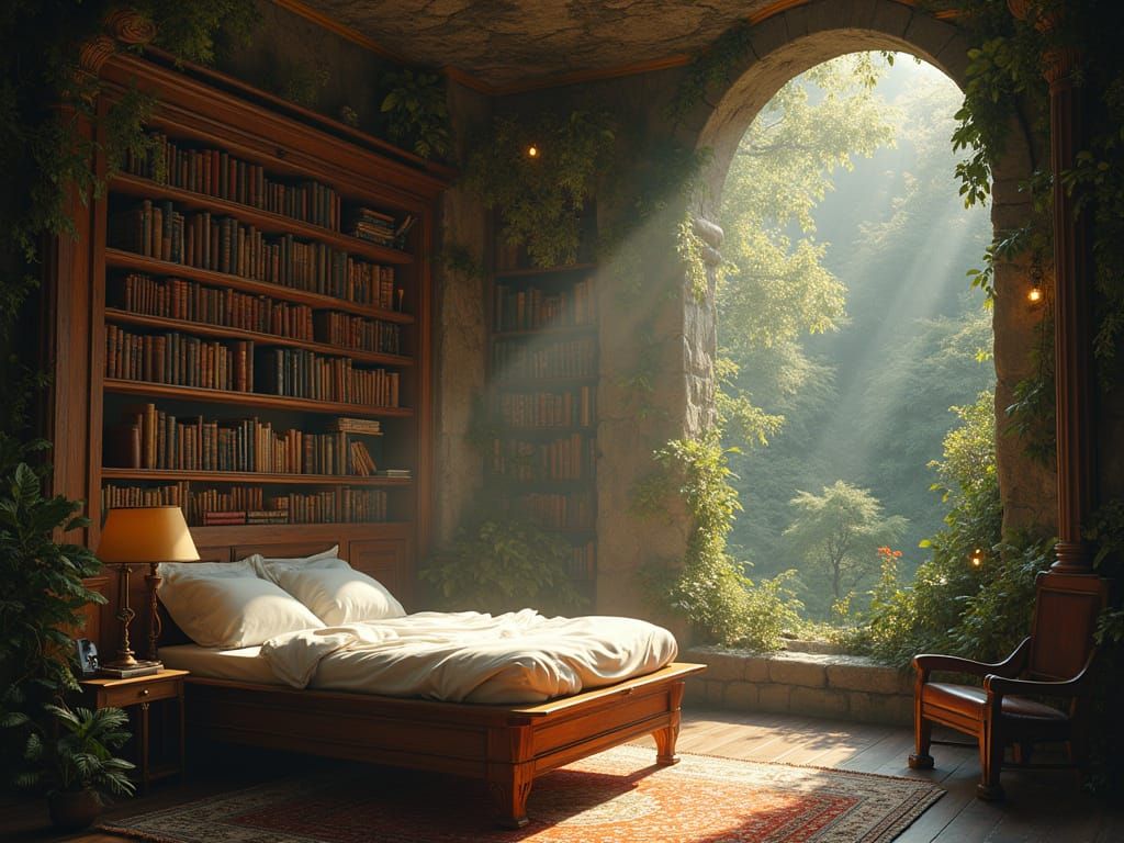 Cosy Floating Cubby in an Eternal Library Under Profoundly L...