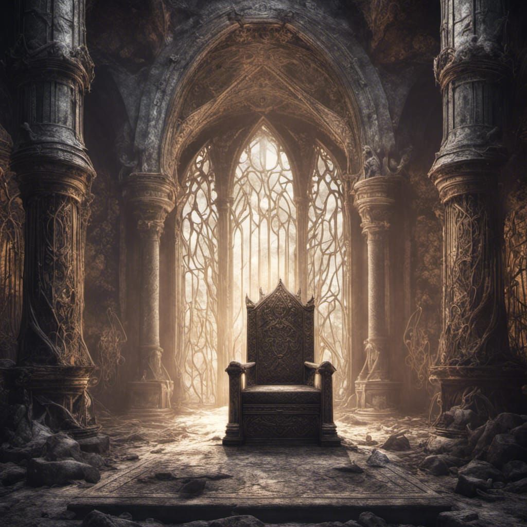 Abandoned Elven Throne Room in Hyperrealistic Style