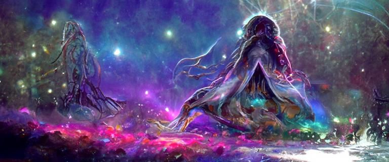 Ethereal Eldritch Being in Starry Cosmic Landscape