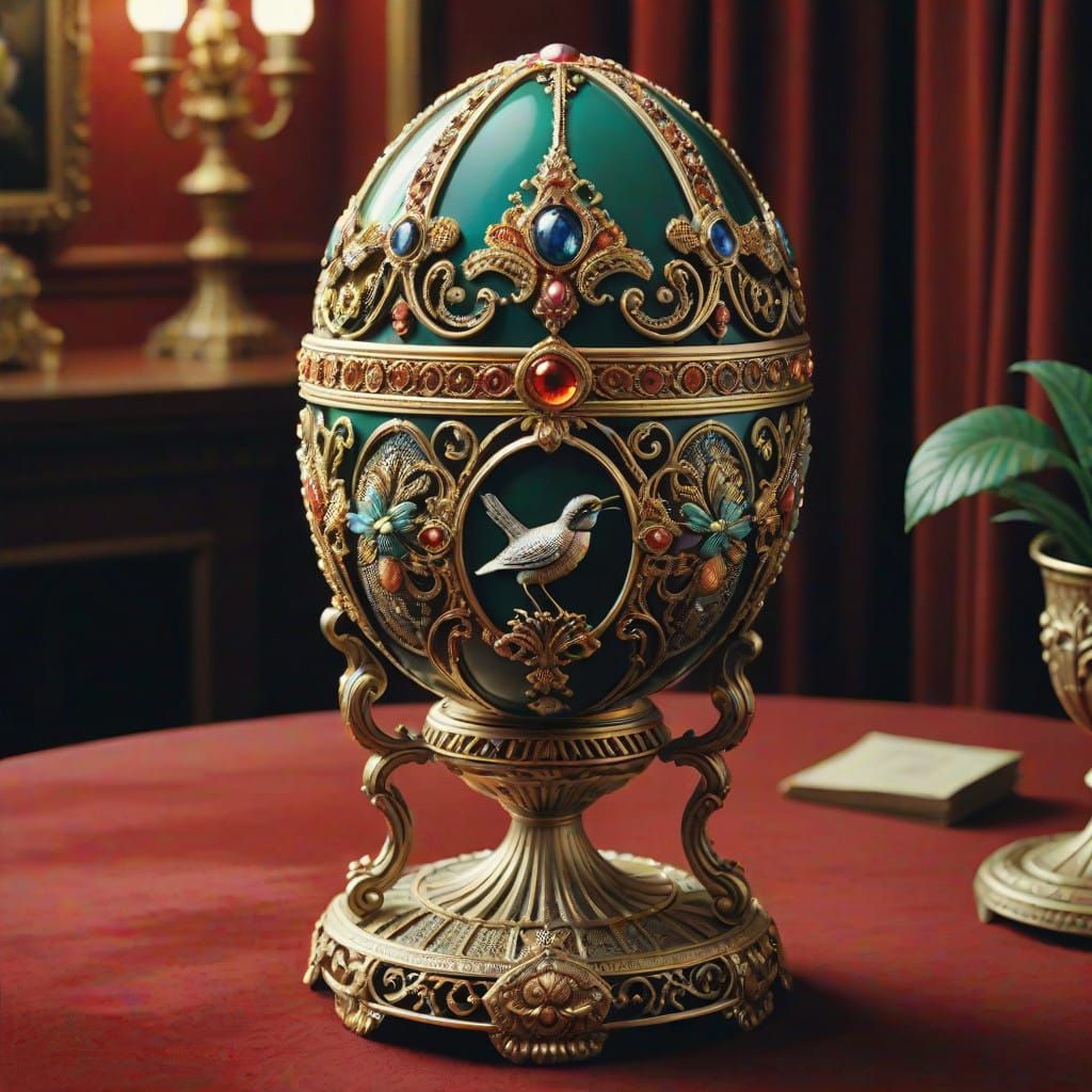 Luxurious Faberge Egg Adorned with Intricate Gold Filigree