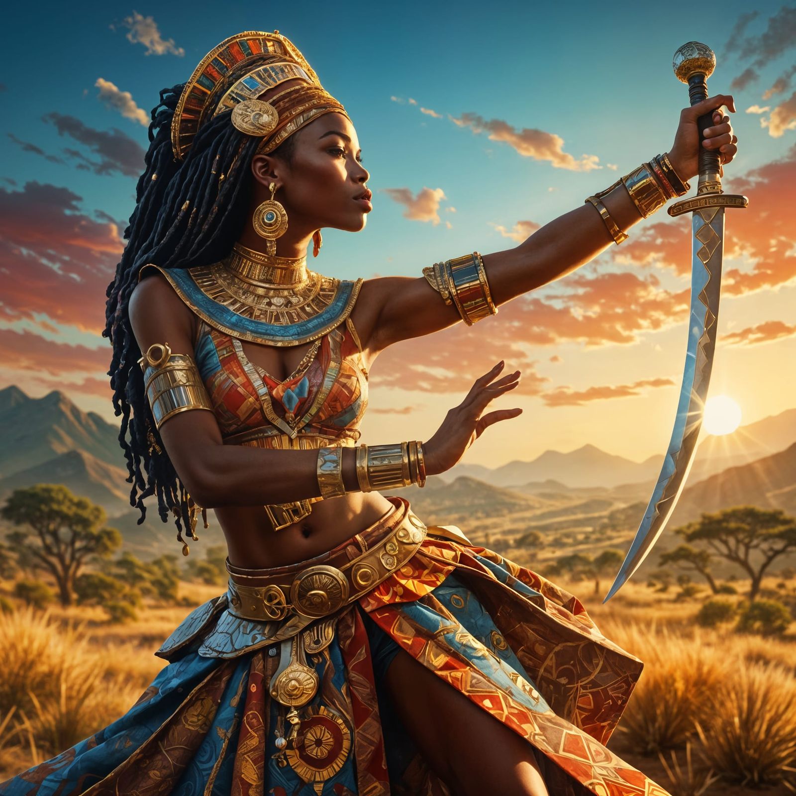 Elegant African Sword Dancer in Traditional Dress