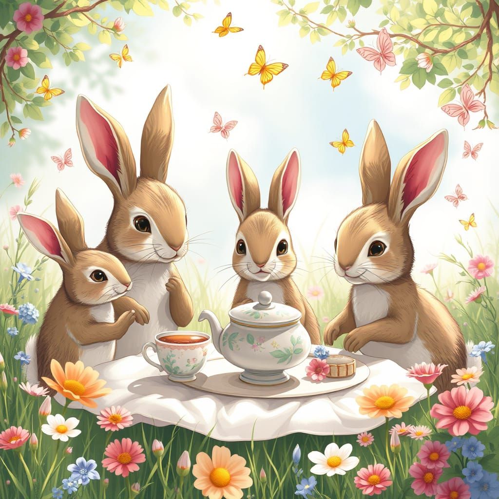 Rabbit Tea Party in Anime Style