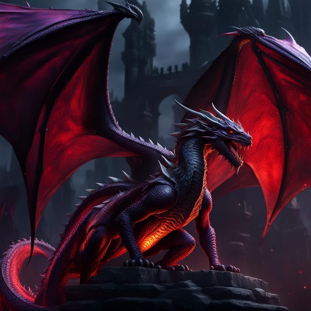 Black and Red Dragon Fantasy Art