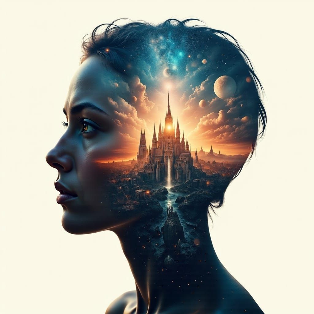 Sci-Fi Kingdom Inside Transparent Head: Digital Art