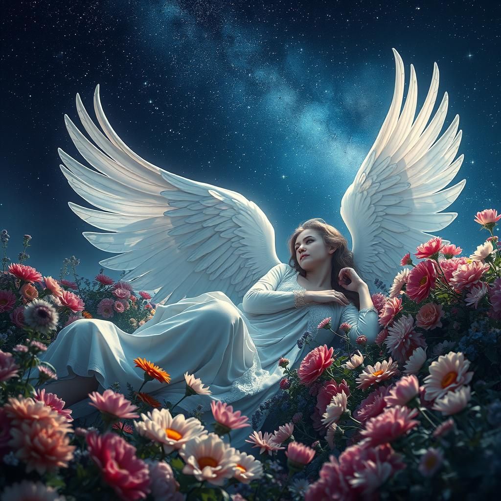 Angel Watches Stars in Night Garden