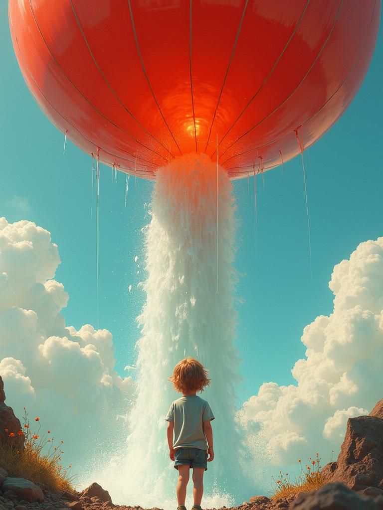Boy, Balloon and Waterfall: Surreal Dreamscape