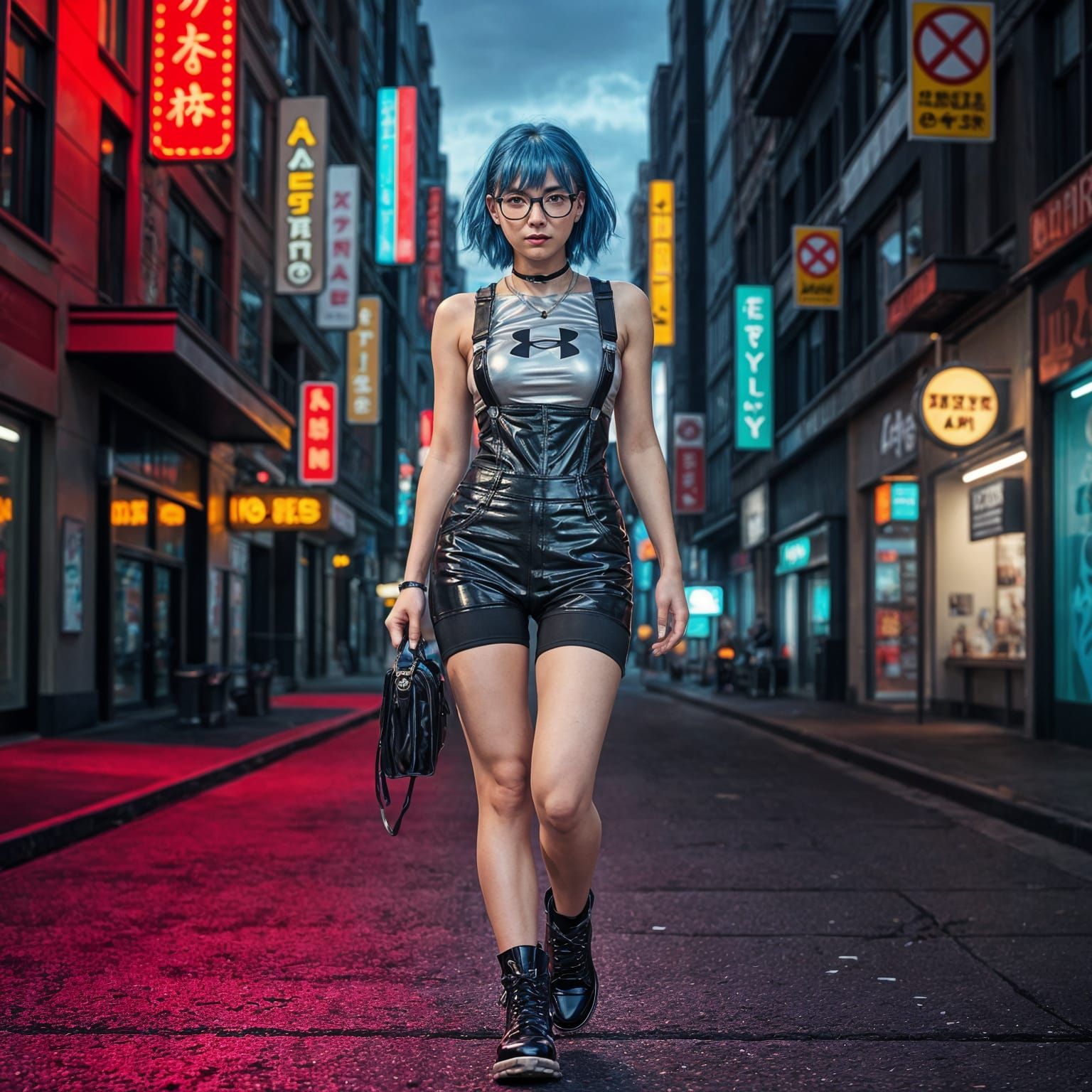 Cyberpunk Fashion Rebel in Neon City Streets