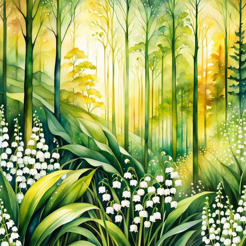 Lily of the Valley Forestscape in Watercolour