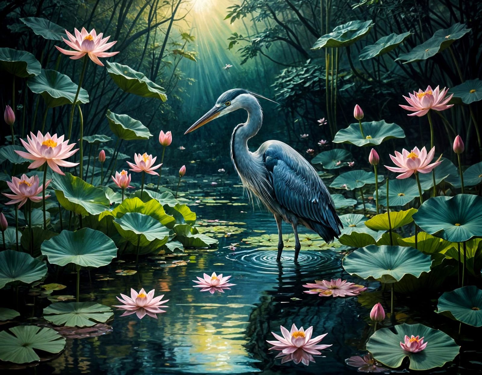 Heron and lotus