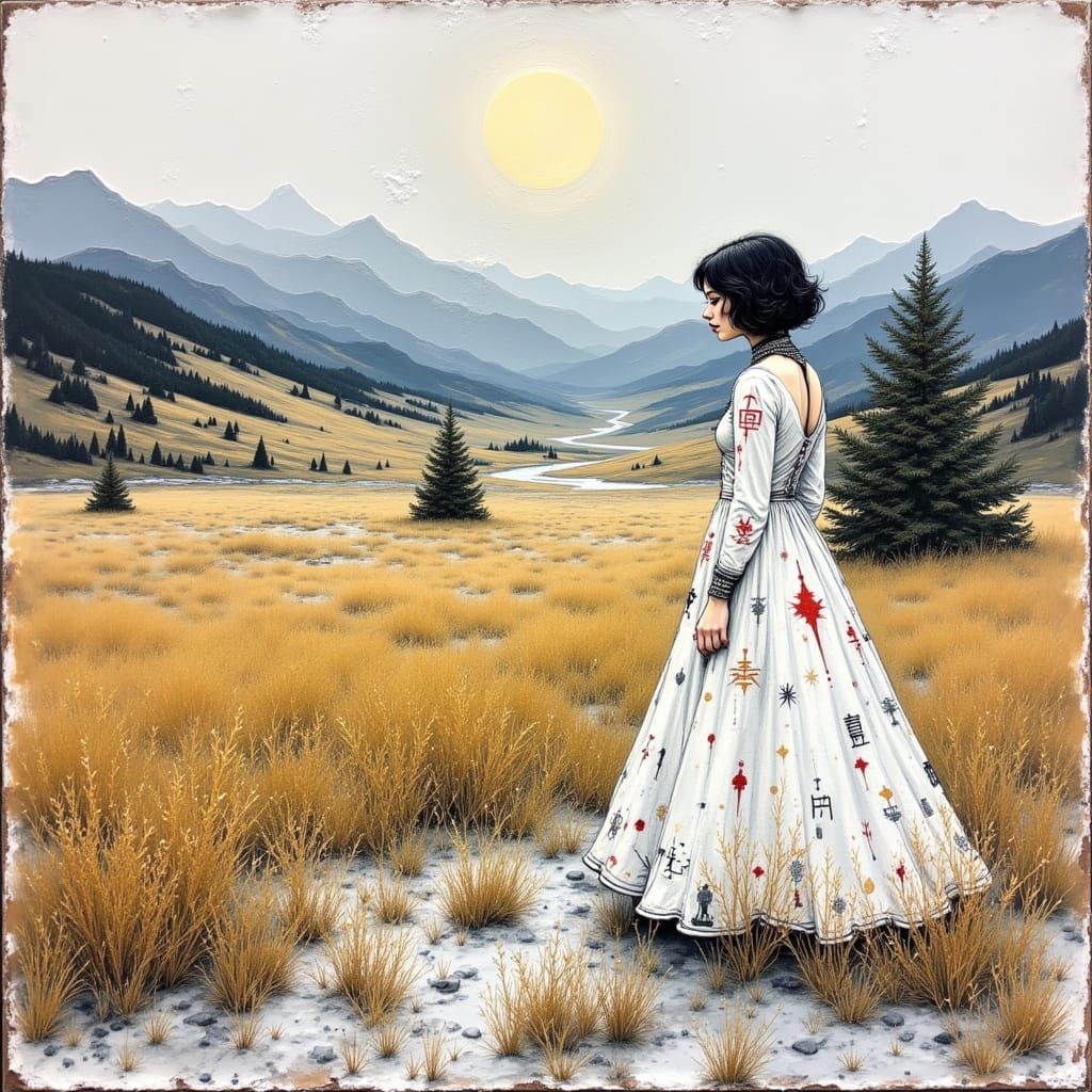 Minimalist Winter Mountain Landscape Painting