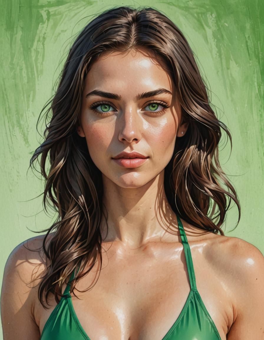 Brunette Girl Portrait in Color Drawing Style