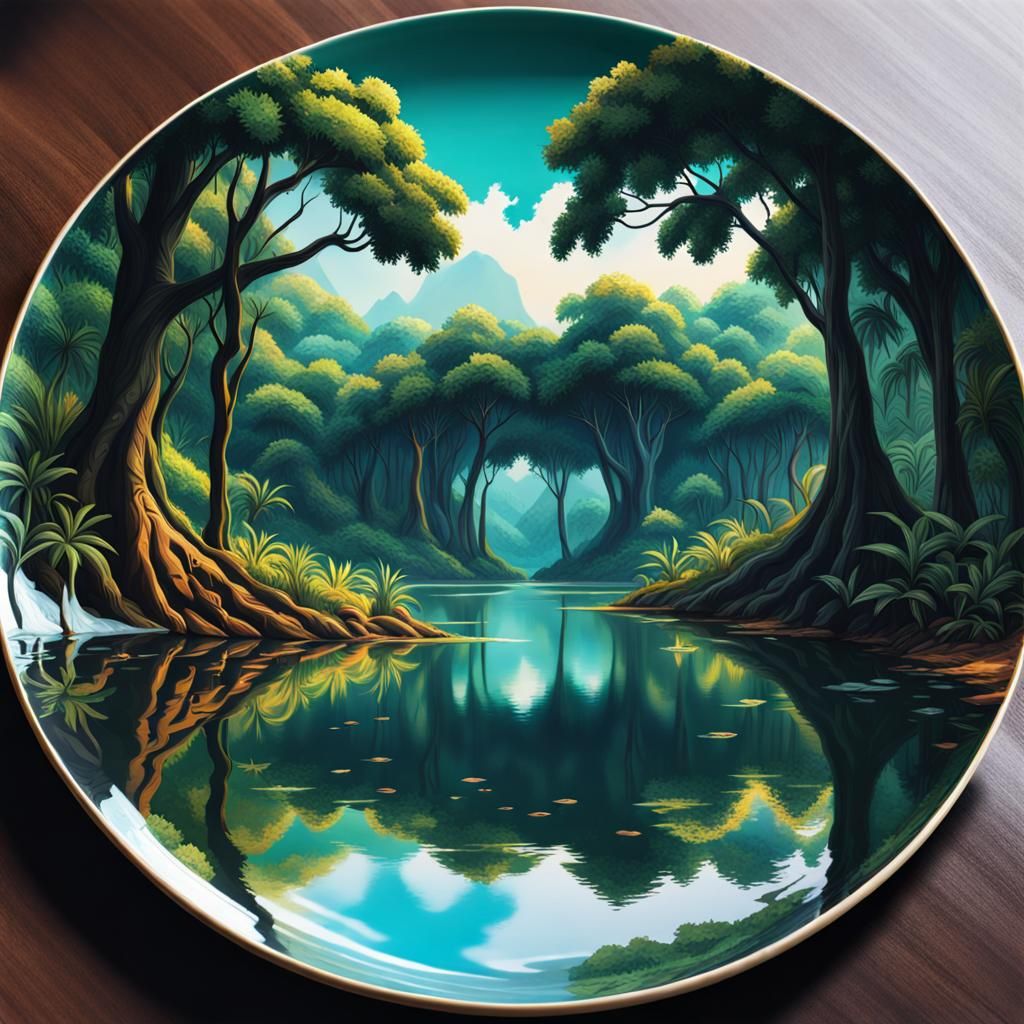 Hyperrealistic Jungle Lake in Splash Art Style