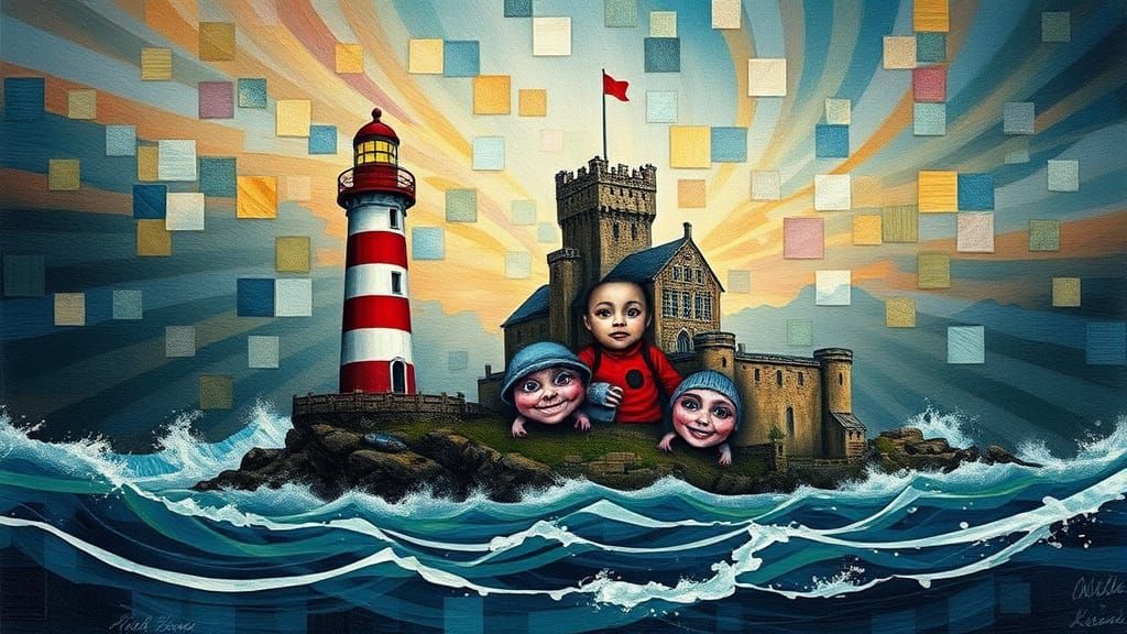 Stormy Lighthouse Landscape in Splash Art Textured Impressio...